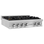 ZLINE 36" Legacy Gas Rangetop with 6 Brass Burners and Porcelain Cooktop in Satin Stainless Steel, RTS-BR-36