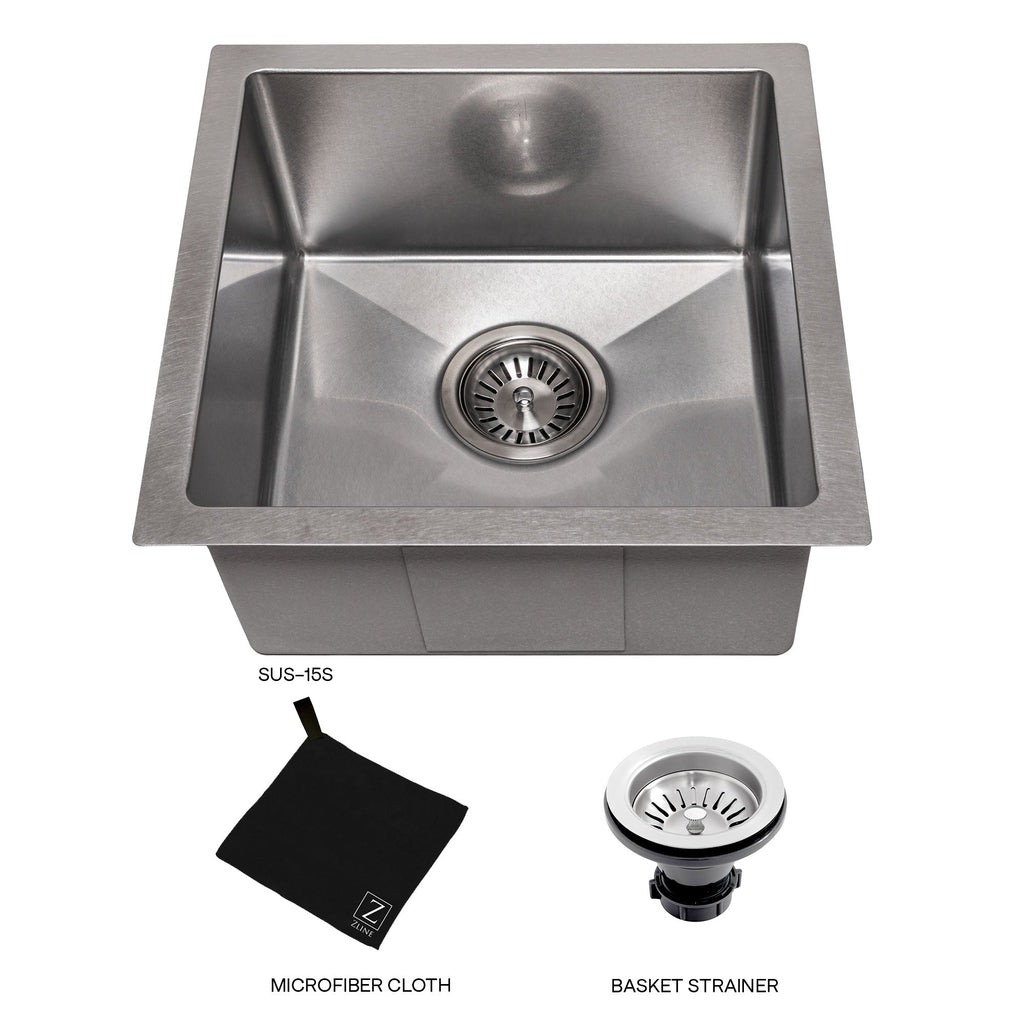 ZLINE 15" Boreal Undermount Single Bowl Satin Stainless Steel Bar Kitchen Sink, SUS-15S