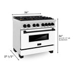 ZLINE Autograph Edition 36 in. 4.6 cu. ft. Dual Fuel Range with 6 Gas Burners and Electric Convection Oven, Satin Stainless Steel with White Matte Door and Matte Black Accents (Model RASZ-WM-36-MB)