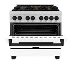 ZLINE Autograph Edition 36 in. 4.6 cu. ft. Dual Fuel Range with 6 Gas Burners and Electric Convection Oven, Satin Stainless Steel with White Matte Door and Matte Black Accents (Model RASZ-WM-36-MB)