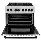 ZLINE Autograph Edition 36 in. 4.6 cu. ft. Dual Fuel Range with 6 Gas Burners and Electric Convection Oven, Satin Stainless Steel with White Matte Door and Matte Black Accents (Model RASZ-WM-36-MB)