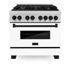 ZLINE Autograph Edition 36 in. 4.6 cu. ft. Dual Fuel Range with 6 Gas Burners and Electric Convection Oven, Satin Stainless Steel with White Matte Door and Matte Black Accents (Model RASZ-WM-36-MB)