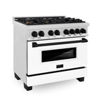 ZLINE Autograph Edition 36 in. 4.6 cu. ft. Dual Fuel Range with 6 Gas Burners and Electric Convection Oven, Satin Stainless Steel with White Matte Door and Matte Black Accents (Model RASZ-WM-36-MB)