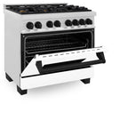 ZLINE Autograph Edition 36 in. 4.6 cu. ft. Dual Fuel Range with 6 Gas Burners and Electric Convection Oven, Satin Stainless Steel with White Matte Door and Matte Black Accents (Model RASZ-WM-36-MB)