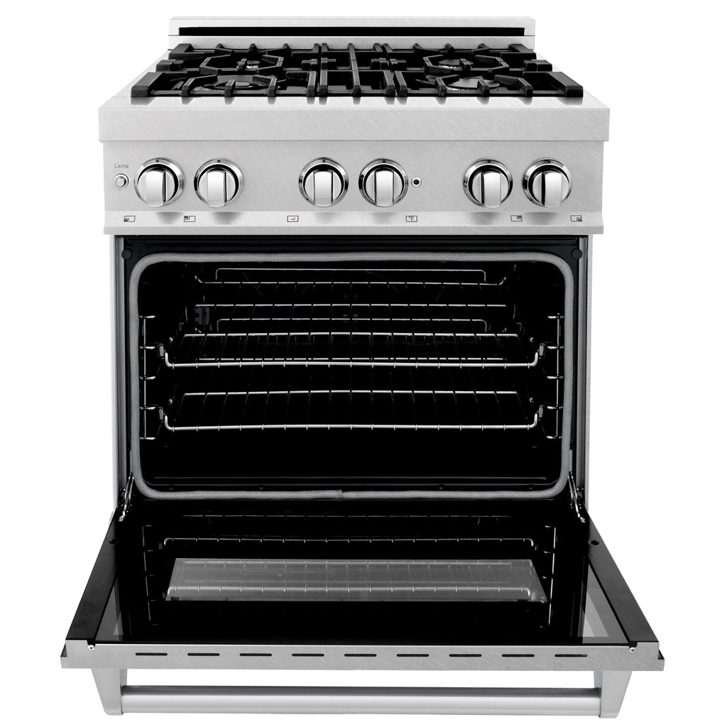 ZLINE 30-Inch Legacy Dual Fuel Range, 4 Burner Gas Cooktop with Griddle and 4.0 cu. ft. Electric Convection Oven, Satin Stainless Steel, Model RAS-SN-GR-30