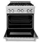 ZLINE 30 in. Legacy Dual Fuel Range, 4.0 cu. ft., Gas Cooktop with 4 Brass Burners and Griddle, Electric Convection Oven, Satin Stainless Steel, Model RAS-SN-BR-GR-30