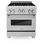 ZLINE 30 in. Legacy Dual Fuel Range, 4.0 cu. ft., Gas Cooktop with 4 Brass Burners and Griddle, Electric Convection Oven, Satin Stainless Steel, Model RAS-SN-BR-GR-30