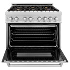 ZLINE 36 in. Legacy Dual Fuel Range with Gas Cooktop, Electric Convection Oven, 6 Brass Burners and Griddle in Satin Stainless Steel, 4.6 cu. ft. (RAS-SN-BR-GR-36)