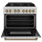 ZLINE Autograph Edition 36 in. 4.6 cu. ft. Legacy Dual Fuel Range with 6 Burner Gas Cooktop and Electric Convection Oven in Satin Stainless Steel with Champagne Bronze Accents (RASZ-SN-36-CB)