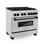 ZLINE Autograph 36 in. 4.6 cu. ft. Legacy Dual Fuel Range with 6 Gas Burners and Electric Convection Oven in Satin Stainless Steel with Matte Black Accents (RASZ-SN-36-MB)