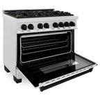 ZLINE Autograph 36 in. 4.6 cu. ft. Legacy Dual Fuel Range with 6 Gas Burners and Electric Convection Oven in Satin Stainless Steel with Matte Black Accents (RASZ-SN-36-MB)