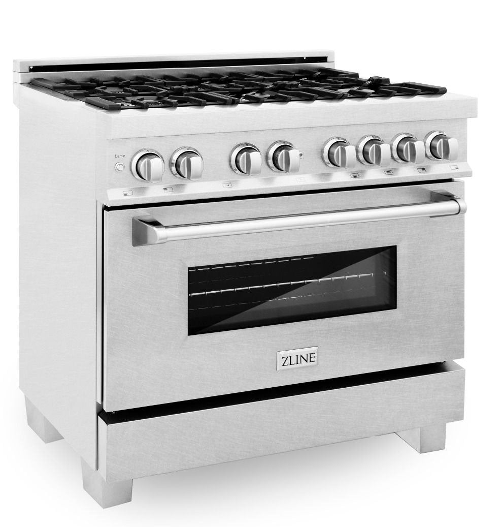 ZLINE 36 in. Kitchen Appliance Package with Satin Stainless Steel Stainless Dual Fuel Range, Ducted Vent Range Hood and Tall Tub Dishwasher, 3KP-RASRH36-DWV