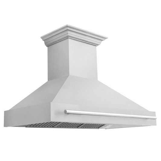 ZLINE 48 in. Wall Mount Range Hood – Satin Stainless Steel – 4-Speed Fan – 400 CFM – Stainless Steel Handle (8654SNX-48)