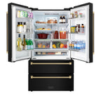 ZLINE 36 in. French Door Counter-Depth Refrigerator, 22.5 cu. ft., Ice Maker, Fingerprint-Resistant Black Stainless Steel, Champagne Bronze Helix Handles (RFMZ-36-BS-KCB)