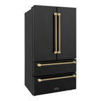 ZLINE 36 in. French Door Counter-Depth Refrigerator, 22.5 cu. ft., Ice Maker, Fingerprint-Resistant Black Stainless Steel, Champagne Bronze Helix Handles (RFMZ-36-BS-KCB)
