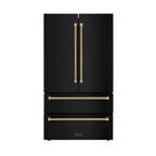 ZLINE 36 in. French Door Refrigerator 22.5 cu. ft. Counter-Depth, Ice Maker, Fingerprint-Resistant Black Stainless Steel, Polished Gold Helix Handles (RFMZ-36-BS-KG)