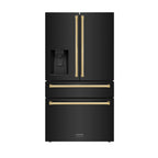 ZLINE 36 Inch Freestanding French Door Refrigerator with Water & Ice Dispenser, Black Stainless Steel, Gold Handles (RFMZ-W-36-BS-G)
