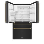 ZLINE 36 in. Counter-Depth French Door Refrigerator 21.6 cu. ft. Water and Ice Dispenser Fingerprint-Resistant Black Stainless Steel Champagne Bronze Helix Handles (RFMZ-W36-BS-KCB)