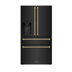 ZLINE 36 in. Counter-Depth French Door Refrigerator 21.6 Cu. Ft. Water and Ice Dispenser Fingerprint-Resistant Black Stainless Steel Polished Gold Helix Handles (RFMZ-W-36-BS-KG)