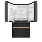 ZLINE 36 in. Counter-Depth French Door Refrigerator 21.6 Cu. Ft. Water and Ice Dispenser Fingerprint-Resistant Black Stainless Steel Polished Gold Helix Handles (RFMZ-W-36-BS-KG)