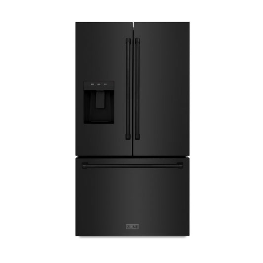 ZLINE 36 in. French Door Refrigerator 28.9 cu. ft. Standard-Depth Black Stainless Steel Water Dispenser Dual Ice Maker (RSM-W-36-BS)