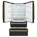 ZLINE 36 Inch French Door Refrigerator 22.5 cu. ft. Black Stainless Steel Champagne Bronze Handles Ice Maker (RFMZ-36-BS-FCB)