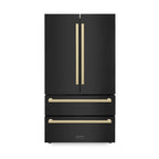 ZLINE 36 Inch French Door Refrigerator 22.5 cu. ft. Black Stainless Steel Champagne Bronze Handles Ice Maker (RFMZ-36-BS-FCB)