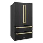 ZLINE 36 Inch French Door Refrigerator 22.5 cu. ft. Black Stainless Steel Champagne Bronze Handles Ice Maker (RFMZ-36-BS-FCB)