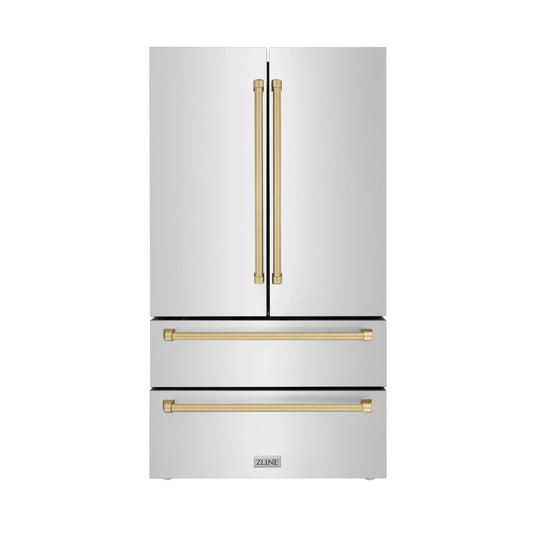 ZLINE 36 in. French Door Refrigerator 22.5 cu. ft. Ice Maker Fingerprint Resistant Stainless Steel Champagne Bronze Accents (RFMZ-36-CB)