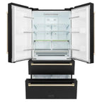 ZLINE 36 in. French Door Refrigerator 22.5 cu. ft. Ice Maker Fingerprint Resistant Black Stainless Steel Gold Accents (RFMZ-36-BS-G)