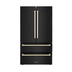 ZLINE 36 in. French Door Refrigerator 22.5 cu. ft. Ice Maker Fingerprint Resistant Black Stainless Steel Gold Accents (RFMZ-36-BS-G)