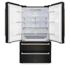 ZLINE 36 in. French Door Refrigerator 22.5 cu. ft. Ice Maker Fingerprint Resistant Black Stainless Steel Gold Accents (RFMZ-36-BS-G)