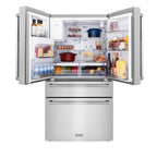 ZLINE 36 Inch French Door Refrigerator 21.6 cu. ft 4-Door Water & Ice Dispenser Fingerprint Resistant Stainless Steel (RFM-W-36)