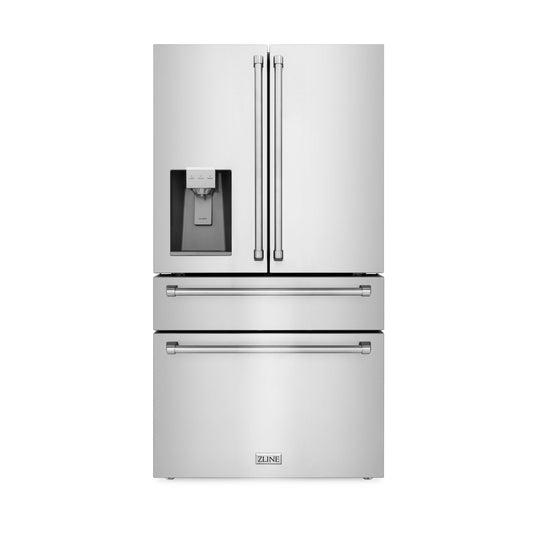 ZLINE 36 Inch French Door Refrigerator 21.6 cu. ft 4-Door Water & Ice Dispenser Fingerprint Resistant Stainless Steel (RFM-W-36)