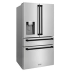 ZLINE 36-Inch French Door Refrigerator with Water & Ice Dispenser, Fingerprint Resistant Stainless Steel, Matte Black Accents (RFMZ-W-36-MB)