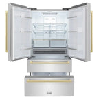 ZLINE 36-Inch French Door Refrigerator 22.5 Cu. Ft. Stainless Steel Ice Maker Champagne Bronze Handles (RFMZ-36-FCB)