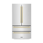 ZLINE 36-Inch French Door Refrigerator 22.5 Cu. Ft. Stainless Steel Ice Maker Champagne Bronze Handles (RFMZ-36-FCB)