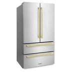 ZLINE 36-Inch French Door Refrigerator 22.5 Cu. Ft. Stainless Steel Ice Maker Champagne Bronze Handles (RFMZ-36-FCB)