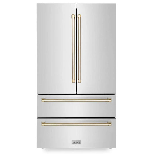 ZLINE 36 in French Door Refrigerator 22.5 cu. ft Capacity Ice Maker Fingerprint Resistant Stainless Steel Gold Accents (RFMZ-36-G)