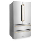 ZLINE 36 in French Door Refrigerator 22.5 cu. ft Capacity Ice Maker Fingerprint Resistant Stainless Steel Gold Accents (RFMZ-36-G)