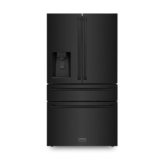 ZLINE 36 in French Door Refrigerator 22.5 cu. ft Water Dispenser Ice Maker Fingerprint Resistant Black Stainless Steel (RFM-W-36-BS)