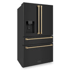 ZLINE 36 Inch French Door Refrigerator 21.6 Cu. Ft. Counter Depth Water & Ice Dispenser Black Finish Champagne Bronze Handles (RFMZ-W-36-BS-CB)