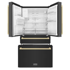 ZLINE 36 in. Built-In Refrigerator with Water & Ice Dispenser, Black Finish with Champagne Bronze Handles (RFMZ-W36-BS-FCB)