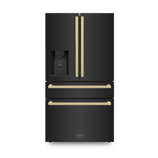 ZLINE 36 in. Built-In Refrigerator with Water & Ice Dispenser, Black Finish with Champagne Bronze Handles (RFMZ-W36-BS-FCB)