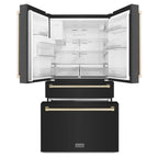 ZLINE 36 Inch Freestanding French Door Refrigerator with Water & Ice Dispenser, Black Stainless Steel, Gold Handles (RFMZ-W-36-BS-G)