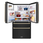 ZLINE 36 Inch Freestanding French Door Refrigerator with Water & Ice Dispenser, Black Stainless Steel, Gold Handles (RFMZ-W-36-BS-G)