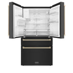 ZLINE 36 Inch Freestanding French Door Refrigerator with Water & Ice Dispenser, Black Stainless Steel, Gold Handles (RFMZ-W-36-BS-G)