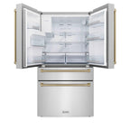 ZLINE 36 in. French Door Refrigerator 21.6 cu. ft. with Water & Ice Dispenser, Fingerprint Resistant Stainless Steel, Champagne Bronze Accents (RFMZ-W-36-CB)