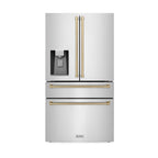 ZLINE 36 in. French Door Refrigerator 21.6 cu. ft. with Water & Ice Dispenser, Fingerprint Resistant Stainless Steel, Champagne Bronze Accents (RFMZ-W-36-CB)