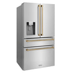 ZLINE 36 in. French Door Refrigerator 21.6 cu. ft. with Water & Ice Dispenser, Fingerprint Resistant Stainless Steel, Champagne Bronze Accents (RFMZ-W-36-CB)